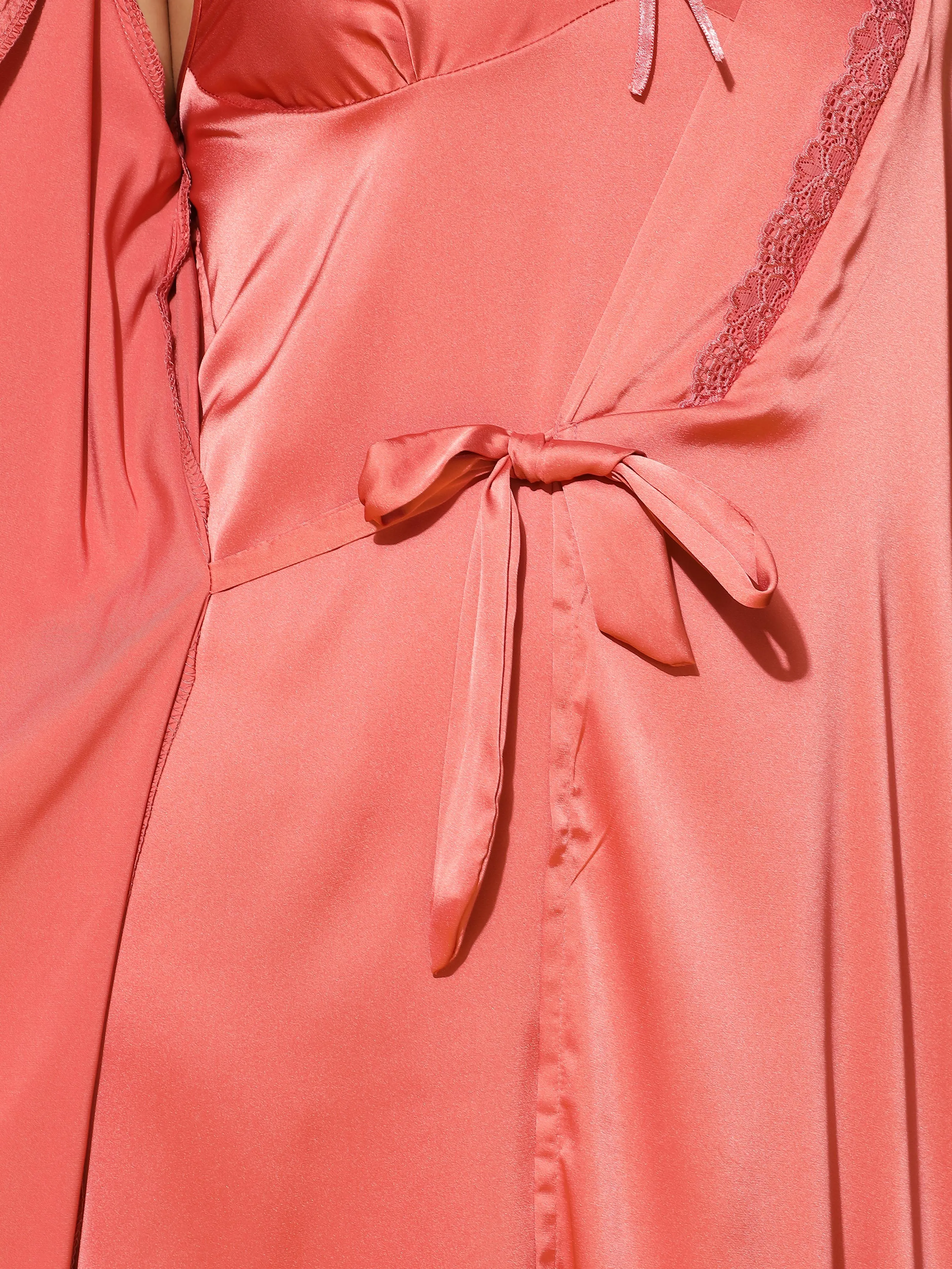 Satin luxury robe with Long Gown Dark Peach