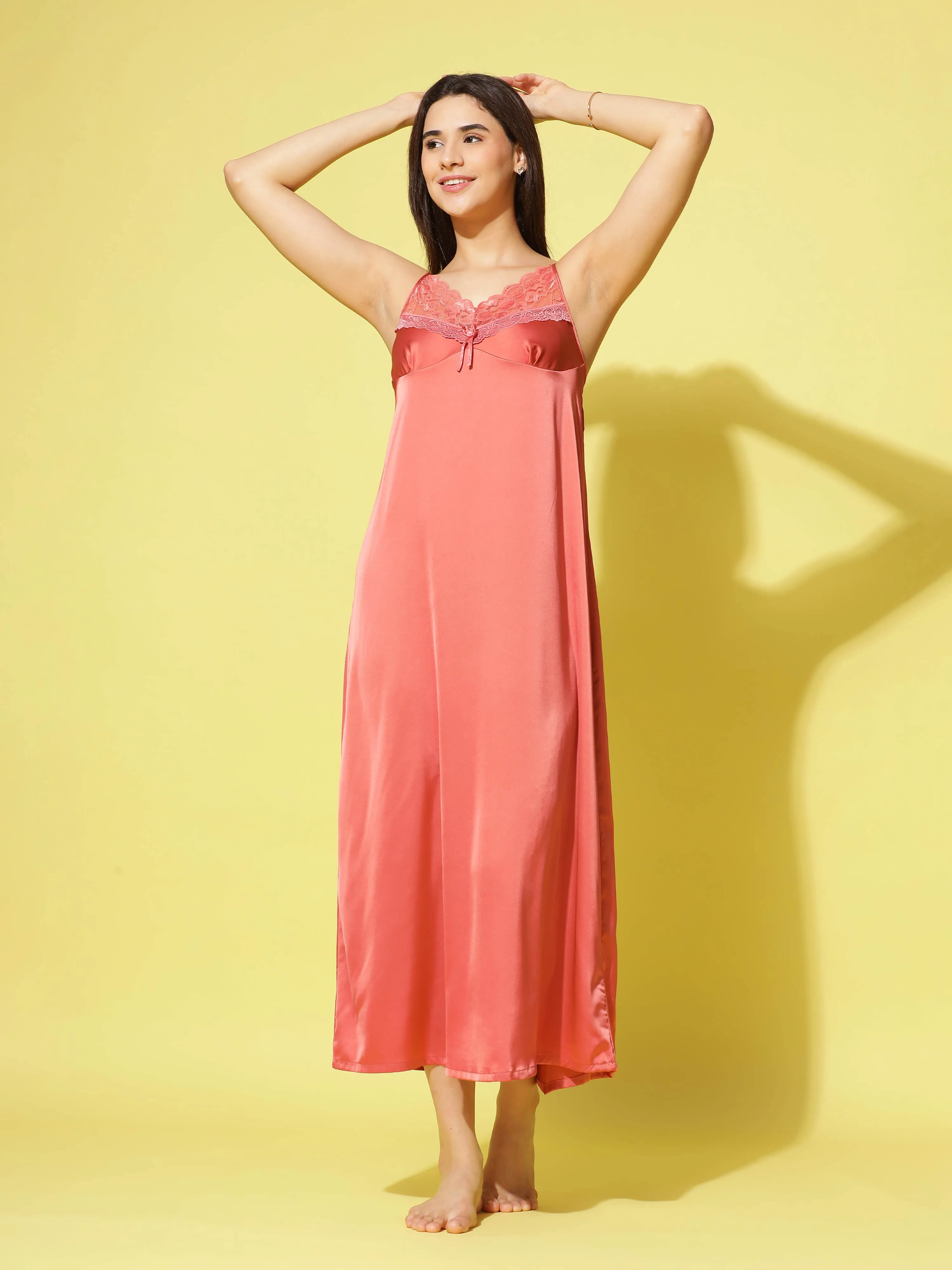 Satin luxury robe with Long Gown Dark Peach