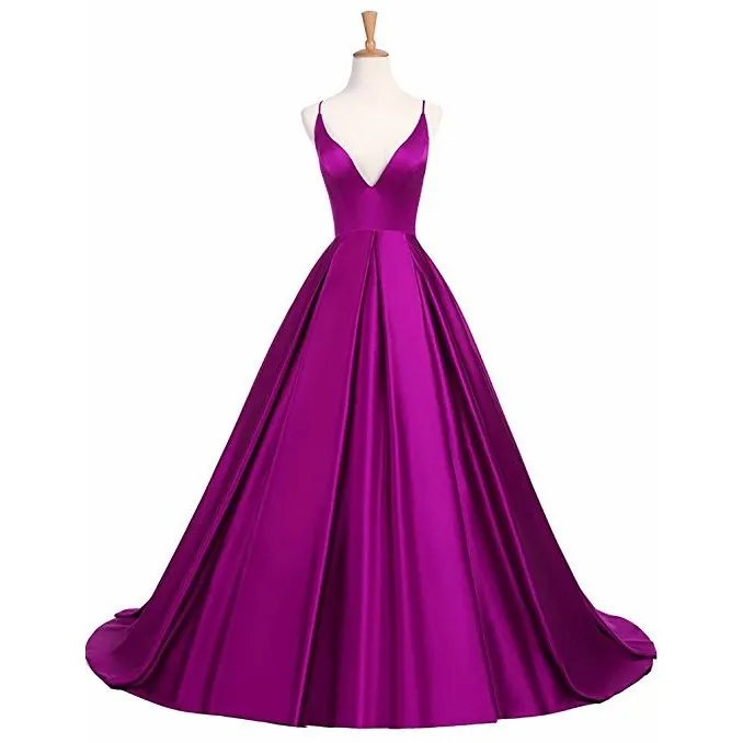 sd-hk Prom Maxi Gowns V Neck Sleeveless Long Evening Party Dress