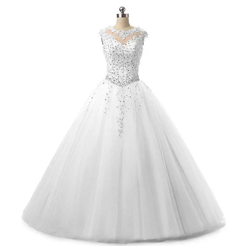 sd-hk Women Prom Gowns Sleeveless Lace Wedding Dress