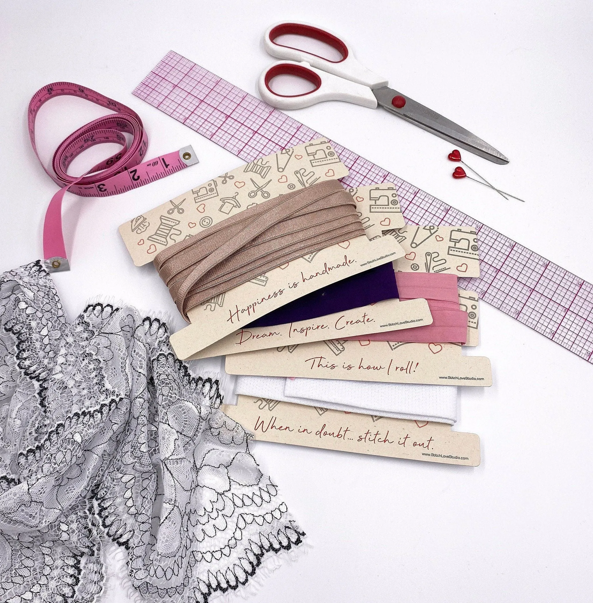 Set of 4 Elastic, Ribbon or Lace Storage Cards