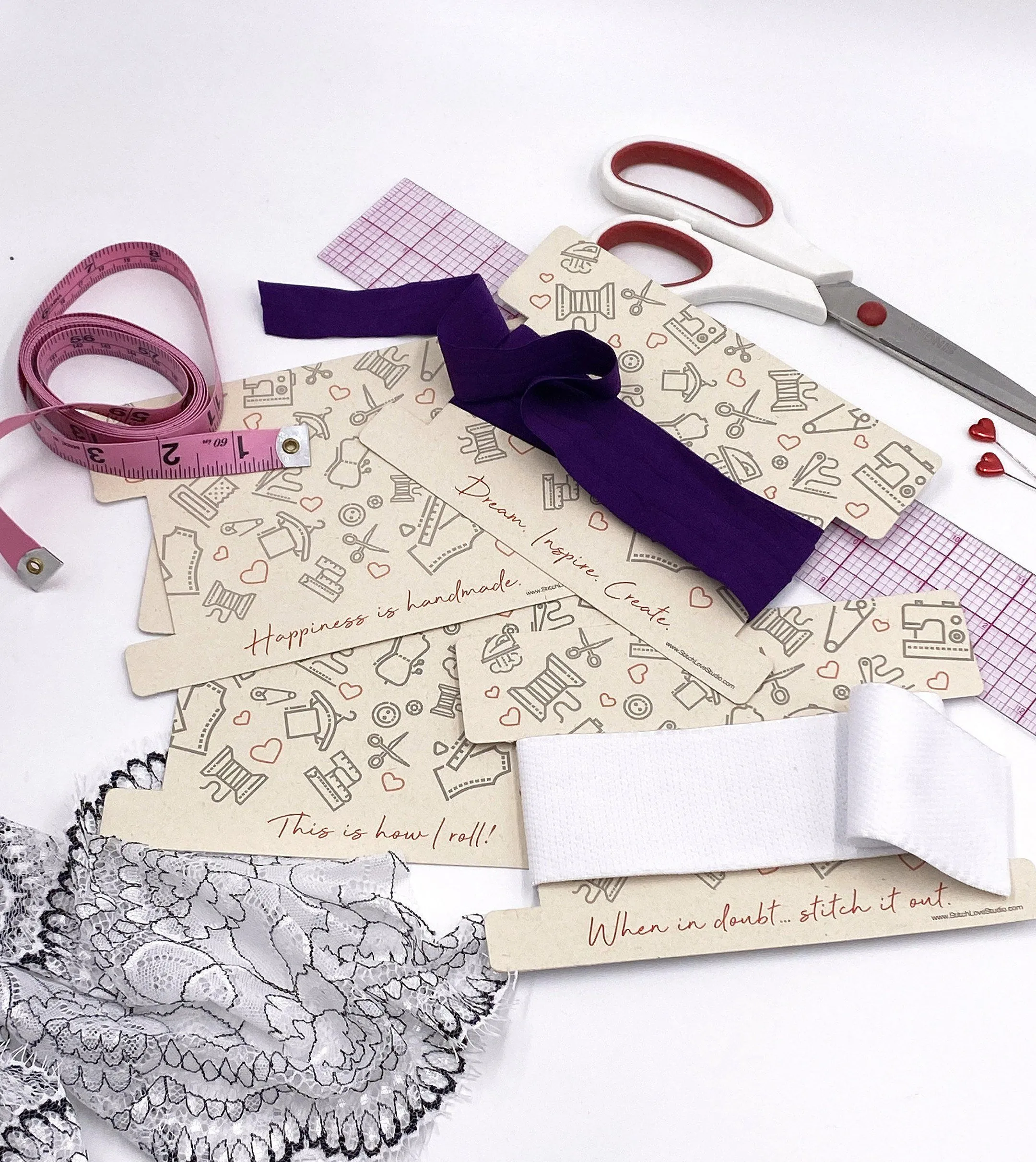 Set of 4 Elastic, Ribbon or Lace Storage Cards