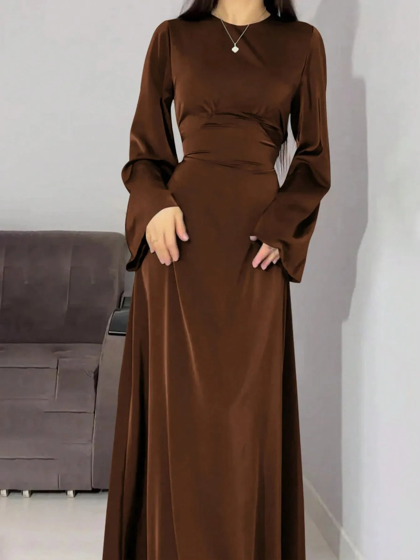 SHEIN Women's Simple Style Solid Color Flared Sleeve Dress, Elegant
