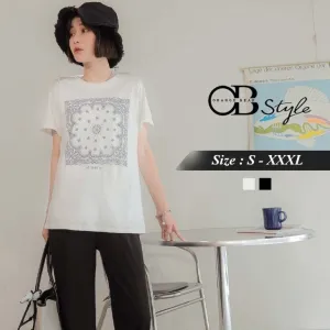 SHORT SLEEVE ROUND NECK PRINTED COTTON TOPS