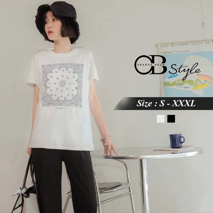 SHORT SLEEVE ROUND NECK PRINTED COTTON TOPS