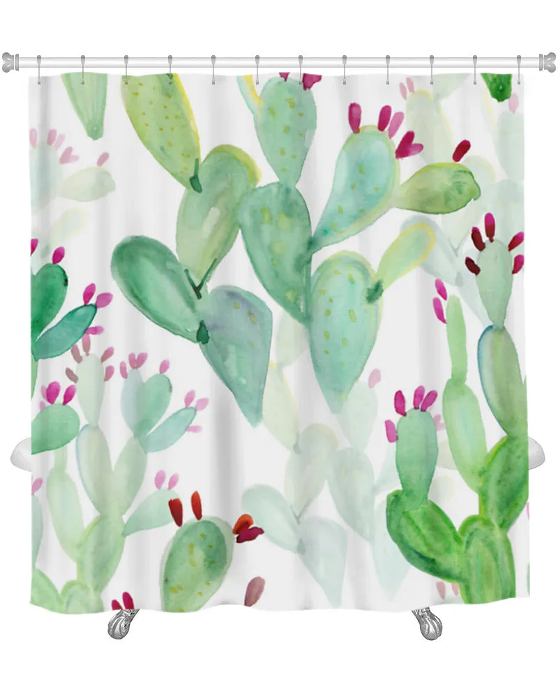 Shower Curtain, Watercolor Cactus Pattern