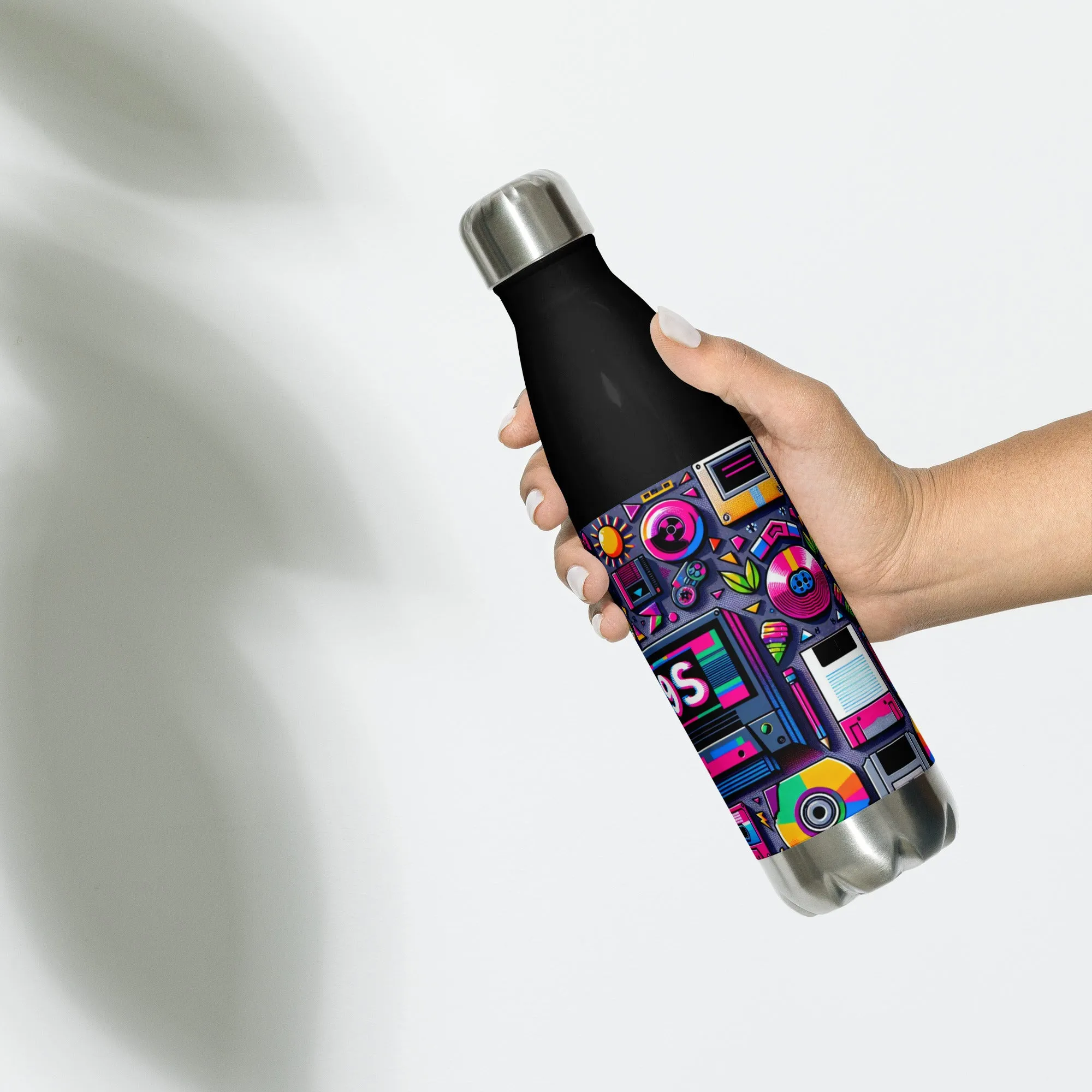 Sip Like It's 1999' Retro Style Stainless Steel Water Bottle 500ml Black and White