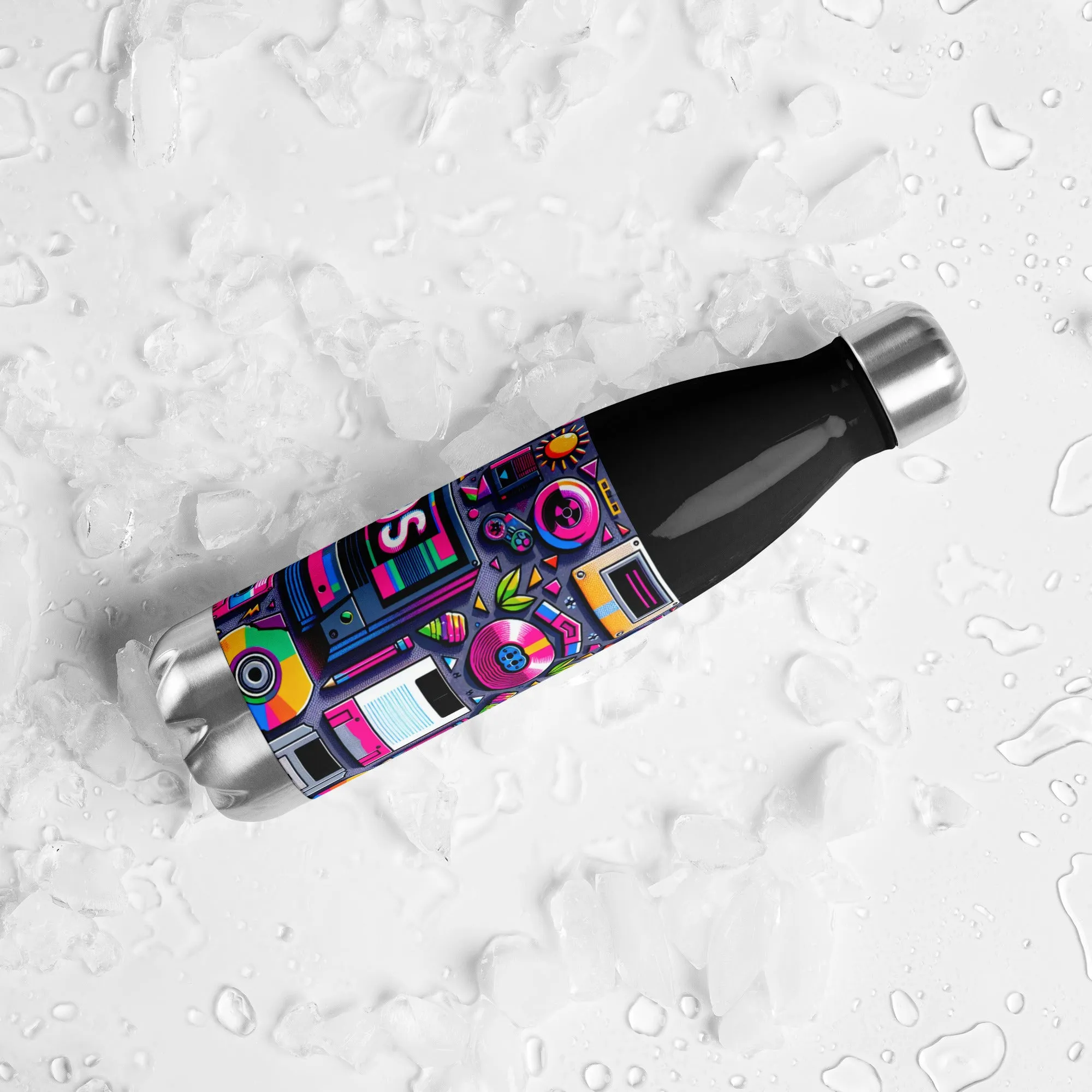 Sip Like It's 1999' Retro Style Stainless Steel Water Bottle 500ml Black and White