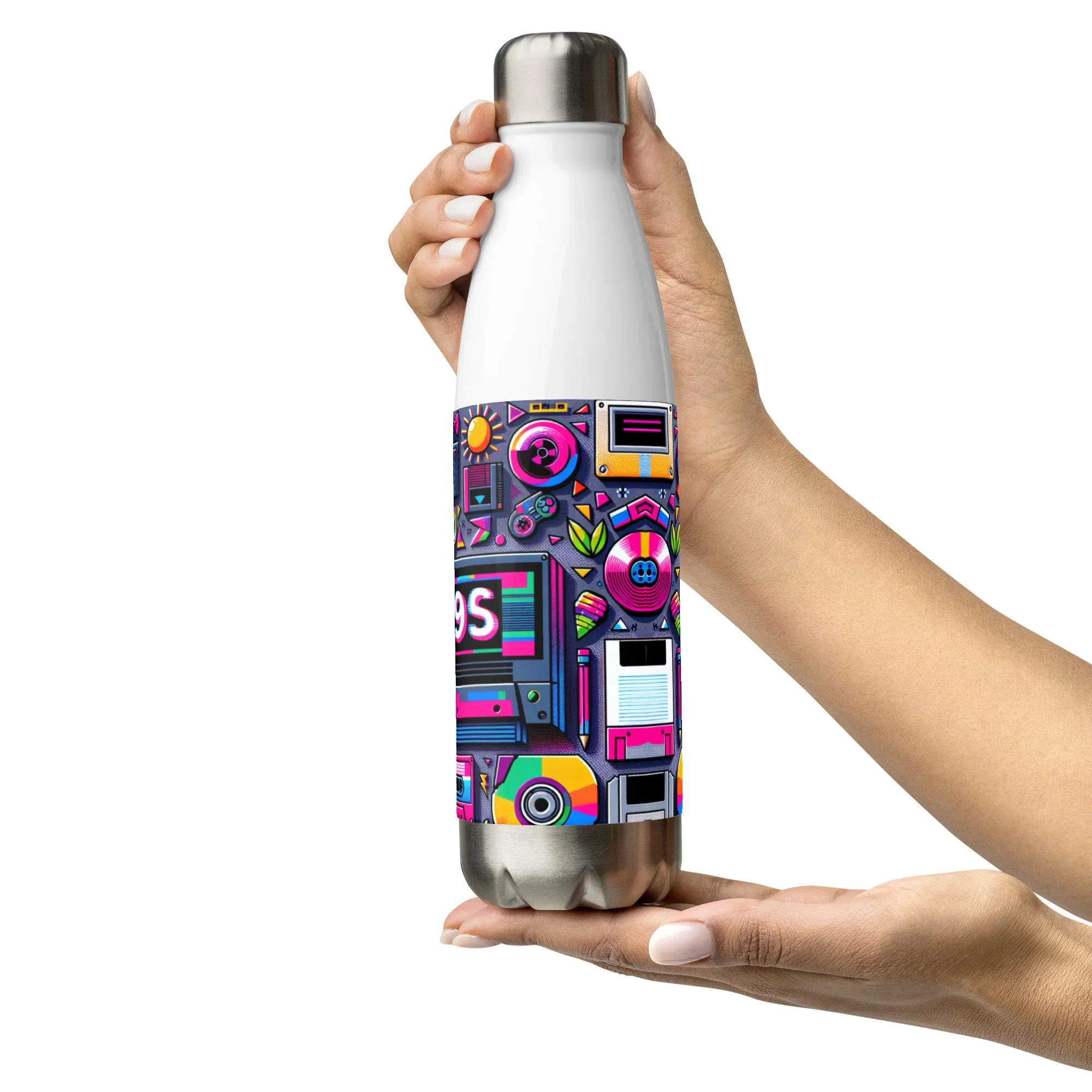 Sip Like It's 1999' Retro Style Stainless Steel Water Bottle 500ml Black and White