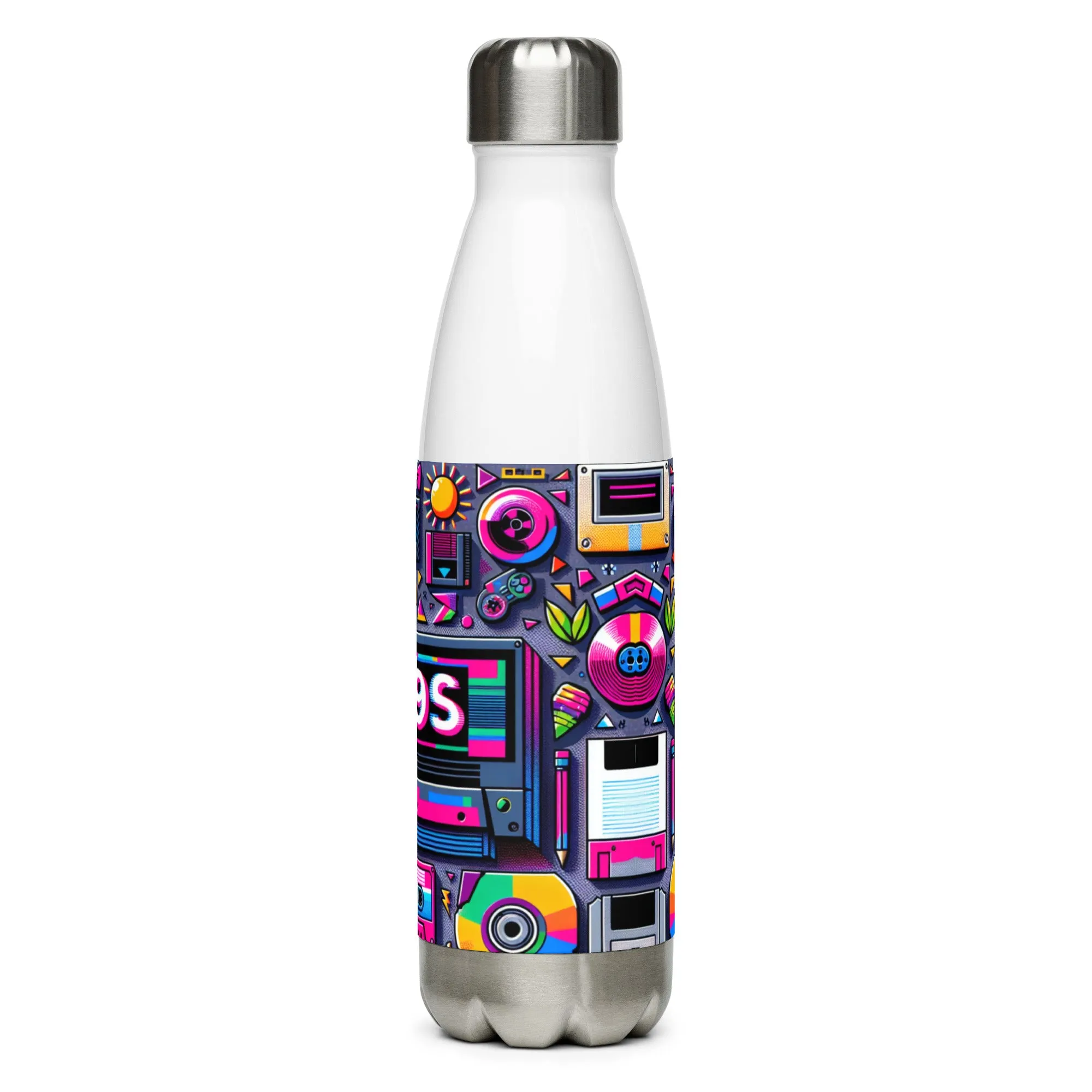 Sip Like It's 1999' Retro Style Stainless Steel Water Bottle 500ml Black and White