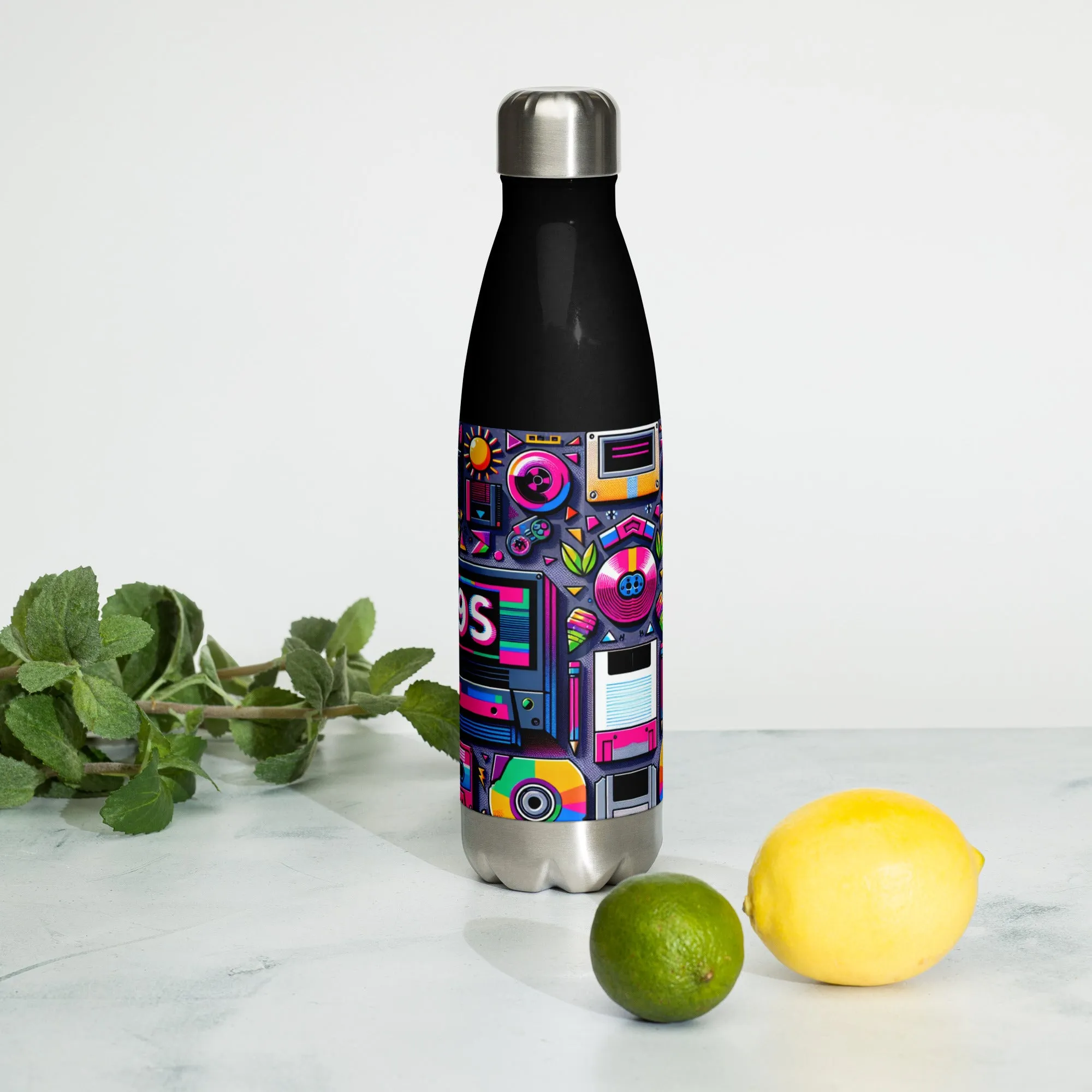 Sip Like It's 1999' Retro Style Stainless Steel Water Bottle 500ml Black and White