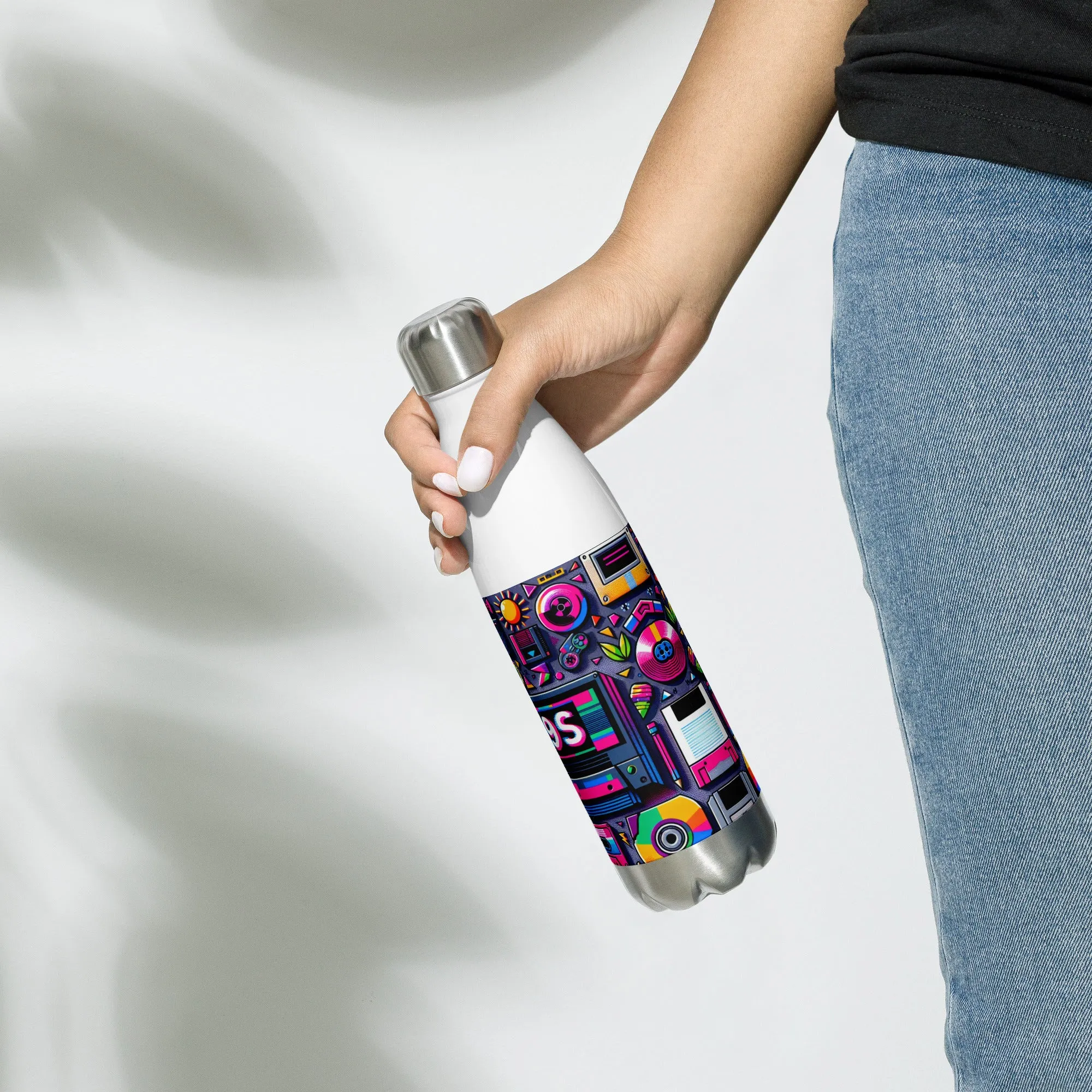 Sip Like It's 1999' Retro Style Stainless Steel Water Bottle 500ml Black and White