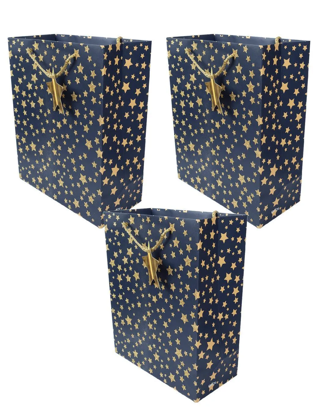 Starry Gift Bag, Medium, Navy Blue, Paper, Set of 3