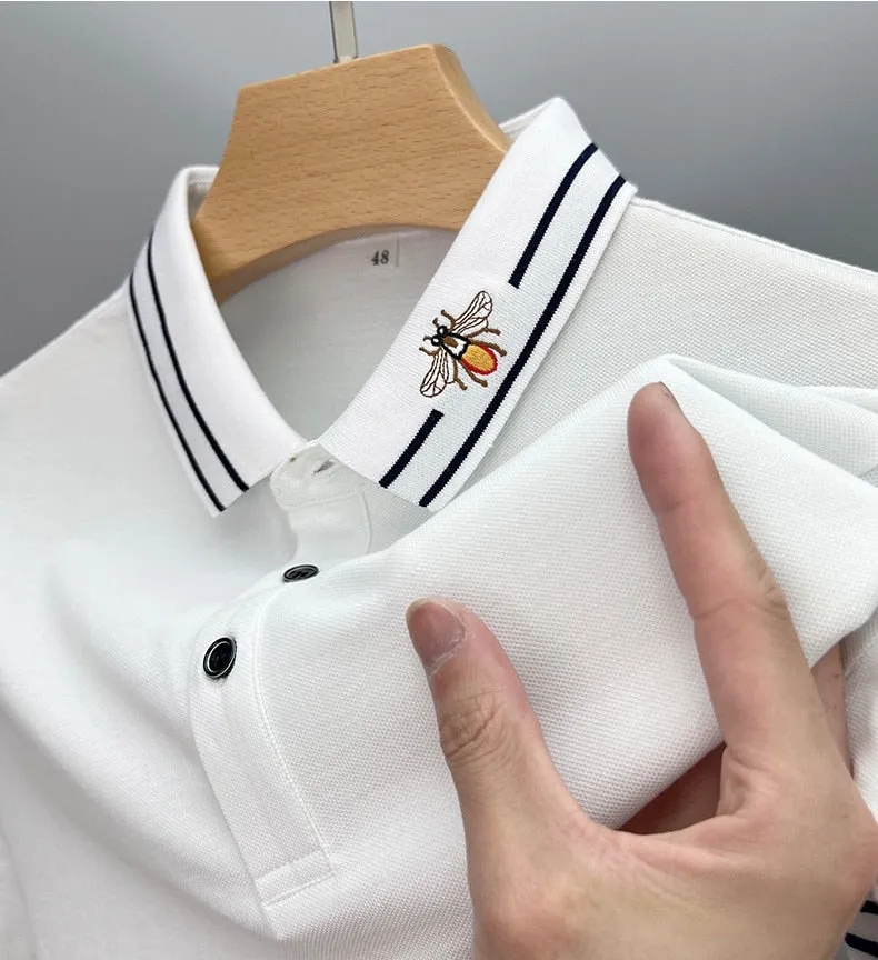 Striped Bee Embroidery Collar Polo Shirt