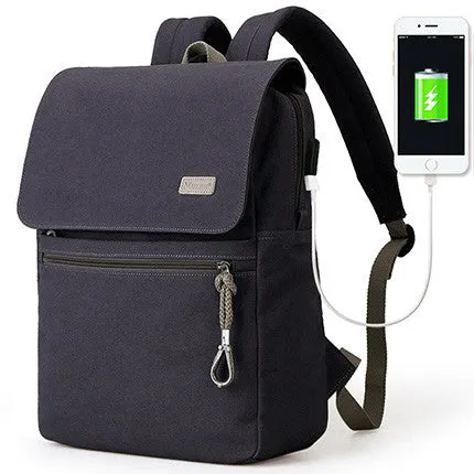 Student School Canvas Backpack For Men & Women 15.6 inch Laptop interlayer - Blue Black/Grey