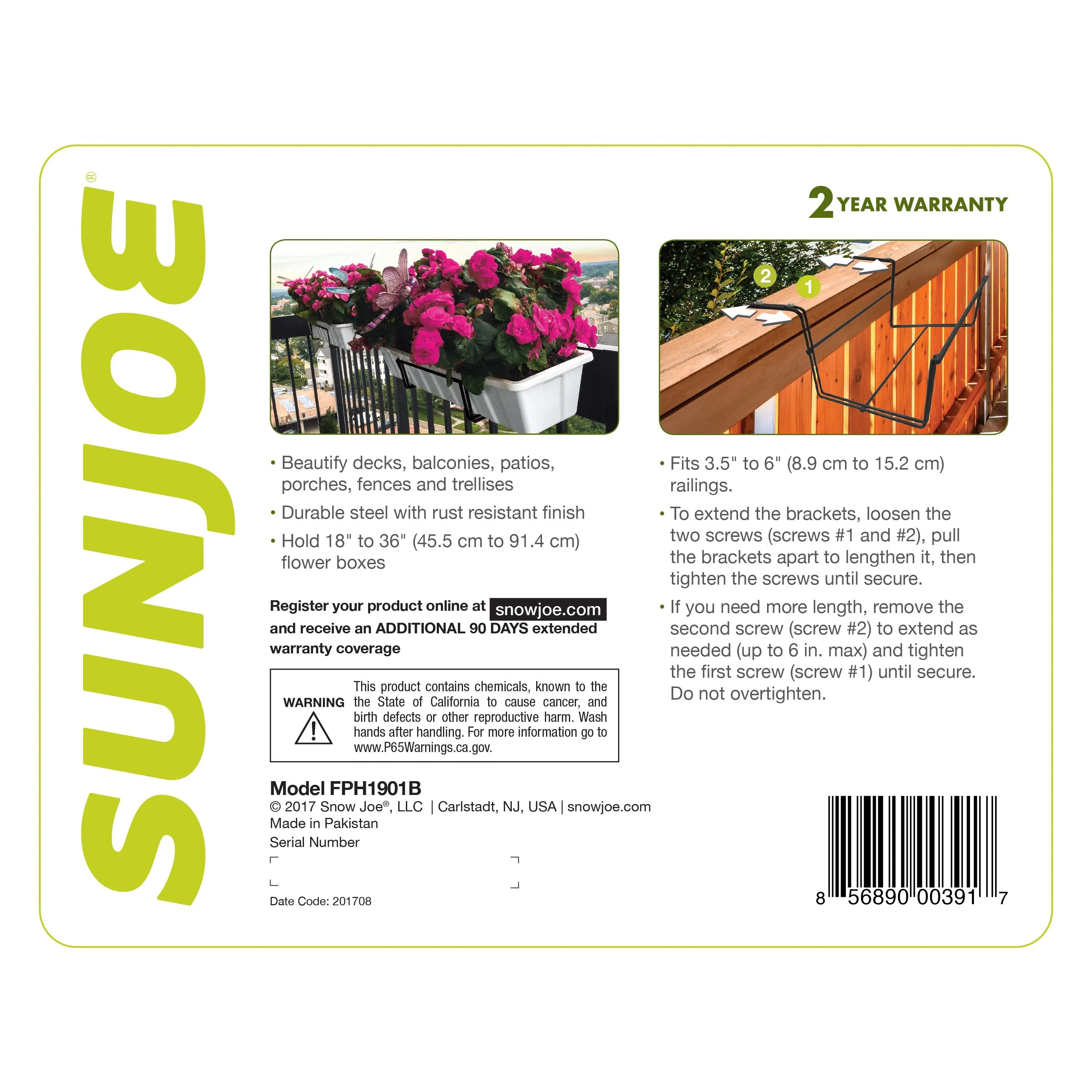 Sun Joe Deco Joe Adjustable Flower Box Holder in Black