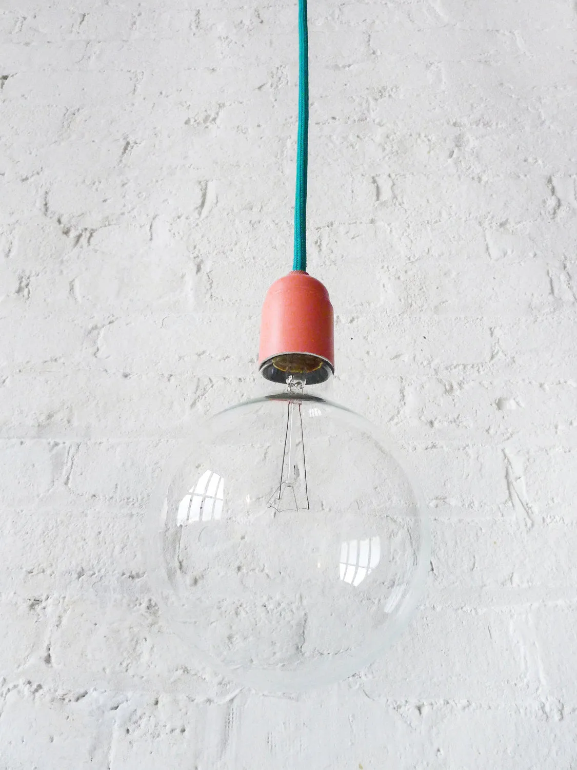 Teal Color Textile Pendant Hanging Light w/ Pastel Coral Hardware - Custom Designed