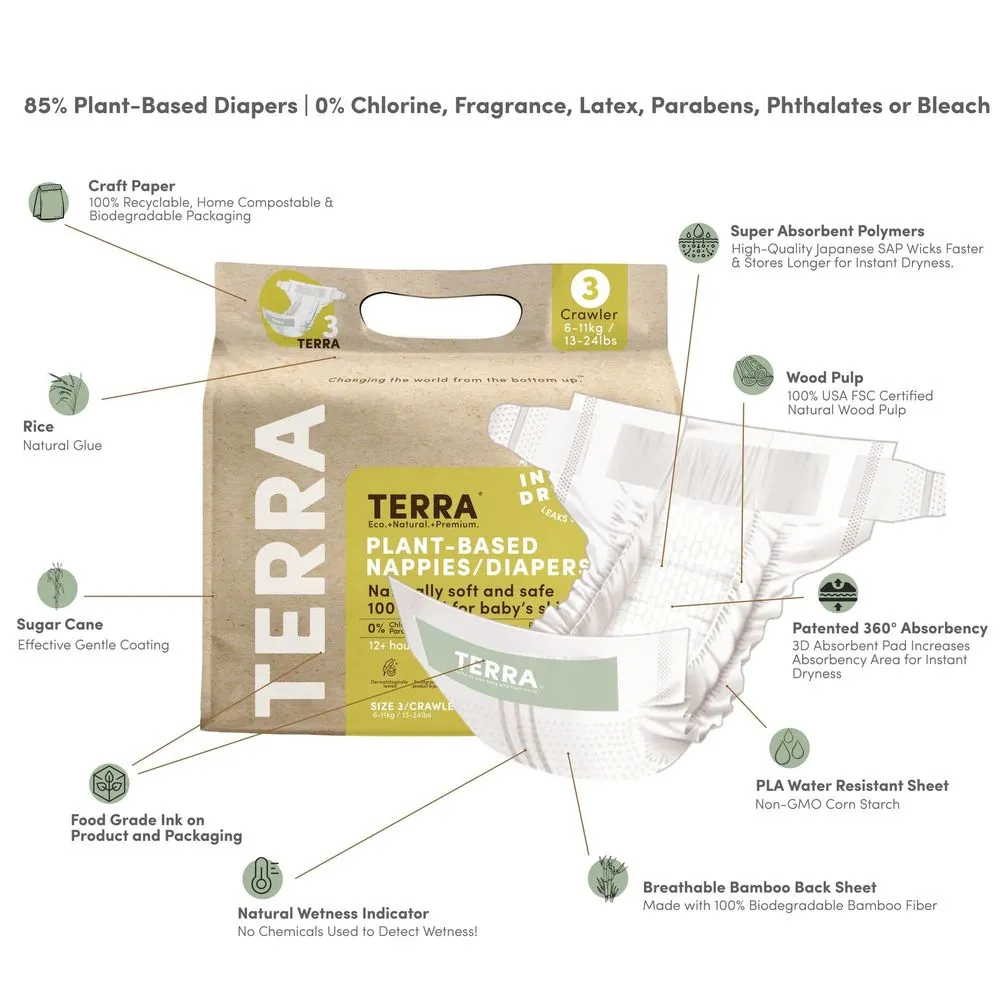 Terra Diapers Size 3-Crawler 20/Pack (13 - 24lbs)