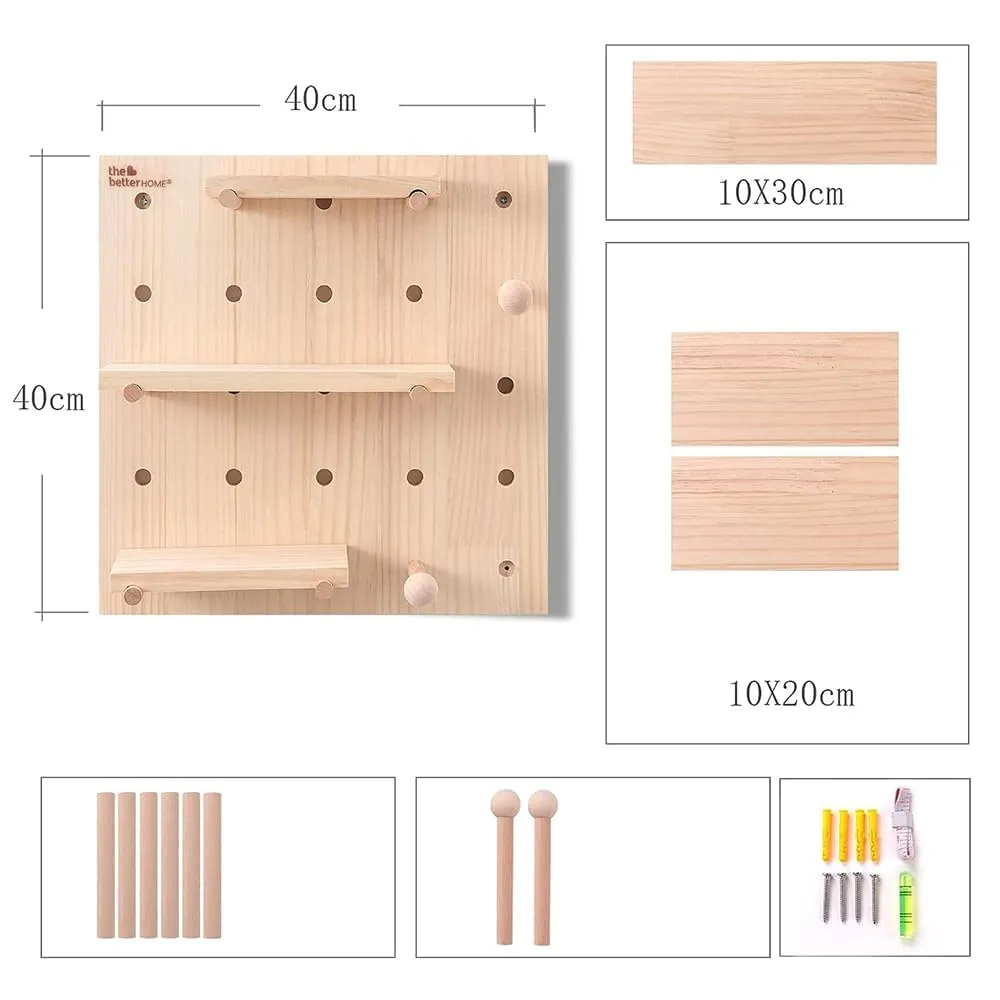 The Better Home Pinewood Pegboard Wall Organizer(2Pcs-16*16inch) Wooden Shelf for Wall | Wall Shelf for Living room, Office, Bedroom | Wall Hanging Shelf | Wooden Key Holder for Wall Storage Organizer