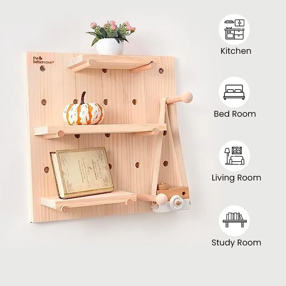The Better Home Pinewood Pegboard Wall Organizer(2Pcs-16*16inch) Wooden Shelf for Wall | Wall Shelf for Living room, Office, Bedroom | Wall Hanging Shelf | Wooden Key Holder for Wall Storage Organizer
