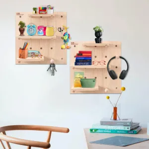 The Better Home Pinewood Pegboard Wall Organizer(2Pcs-16*16inch) Wooden Shelf for Wall | Wall Shelf for Living room, Office, Bedroom | Wall Hanging Shelf | Wooden Key Holder for Wall Storage Organizer