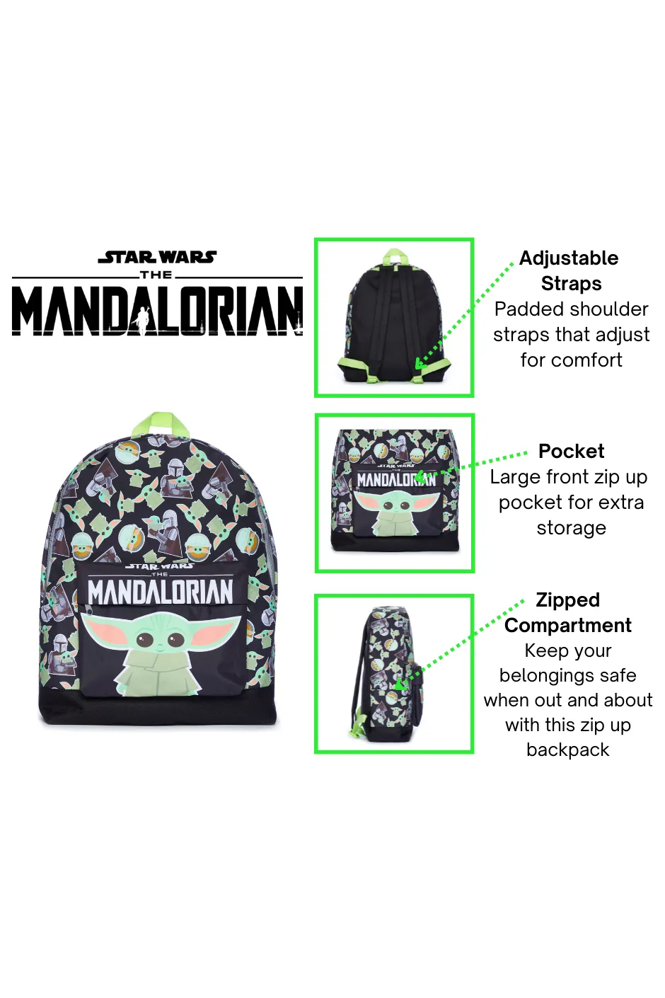 The Mandalorian School Bag, Kids Backpack, Baby Yoda Boys Backpack Star Wars