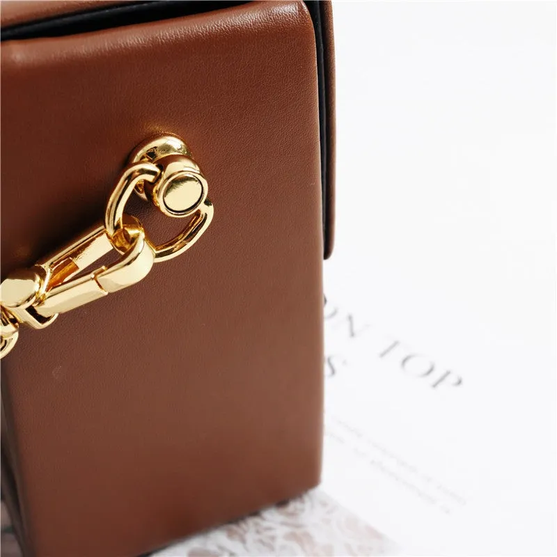 Unique Leather Square Box Shoulder Bag Small