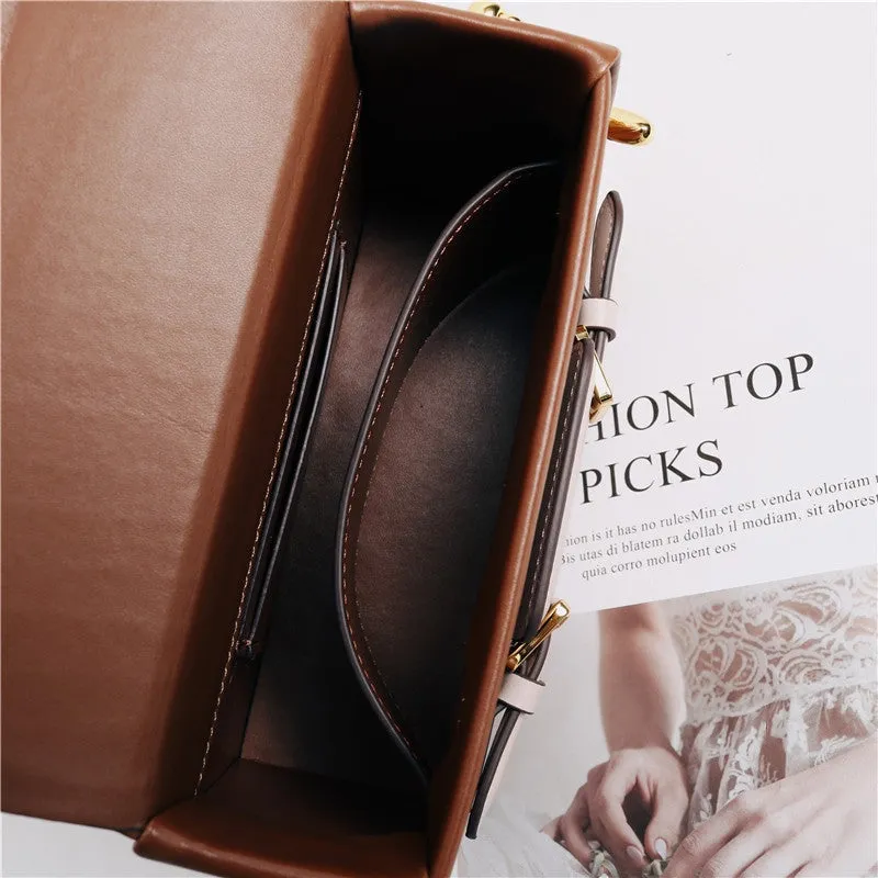 Unique Leather Square Box Shoulder Bag Small