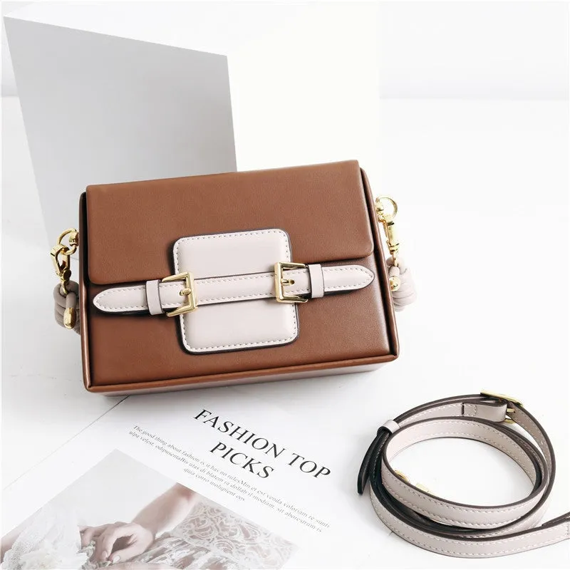 Unique Leather Square Box Shoulder Bag Small