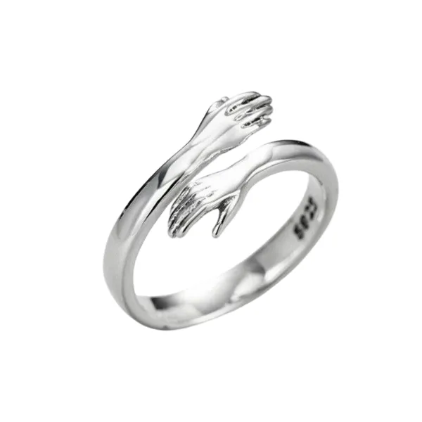 Unique Meaningful Hugging Hands Silver Ring