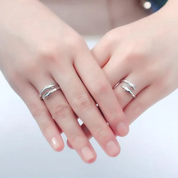 Unique Meaningful Hugging Hands Silver Ring