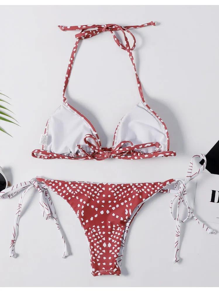 Unique Print Halter Bikini Set