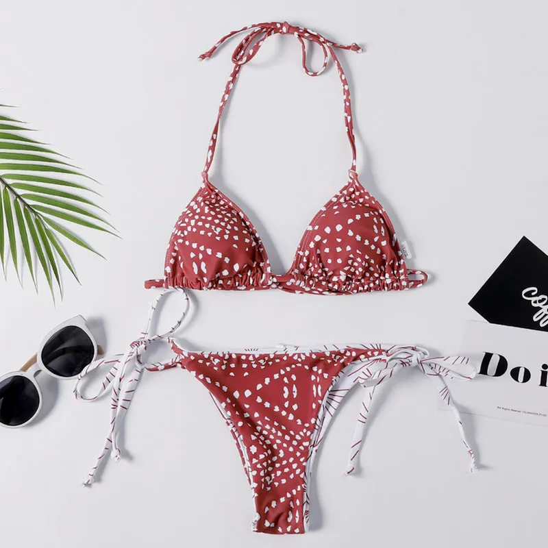 Unique Print Halter Bikini Set