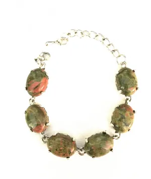 Unique Unakite & Silvertone Bracelet