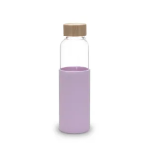 Urbane Home Water Bottle | Glass Bottle | Sleeve Protection Bottle | Bamboo Lid Water Bottle | Travel Round Bottle | XB5501-PURP | 550 ML | Purple
