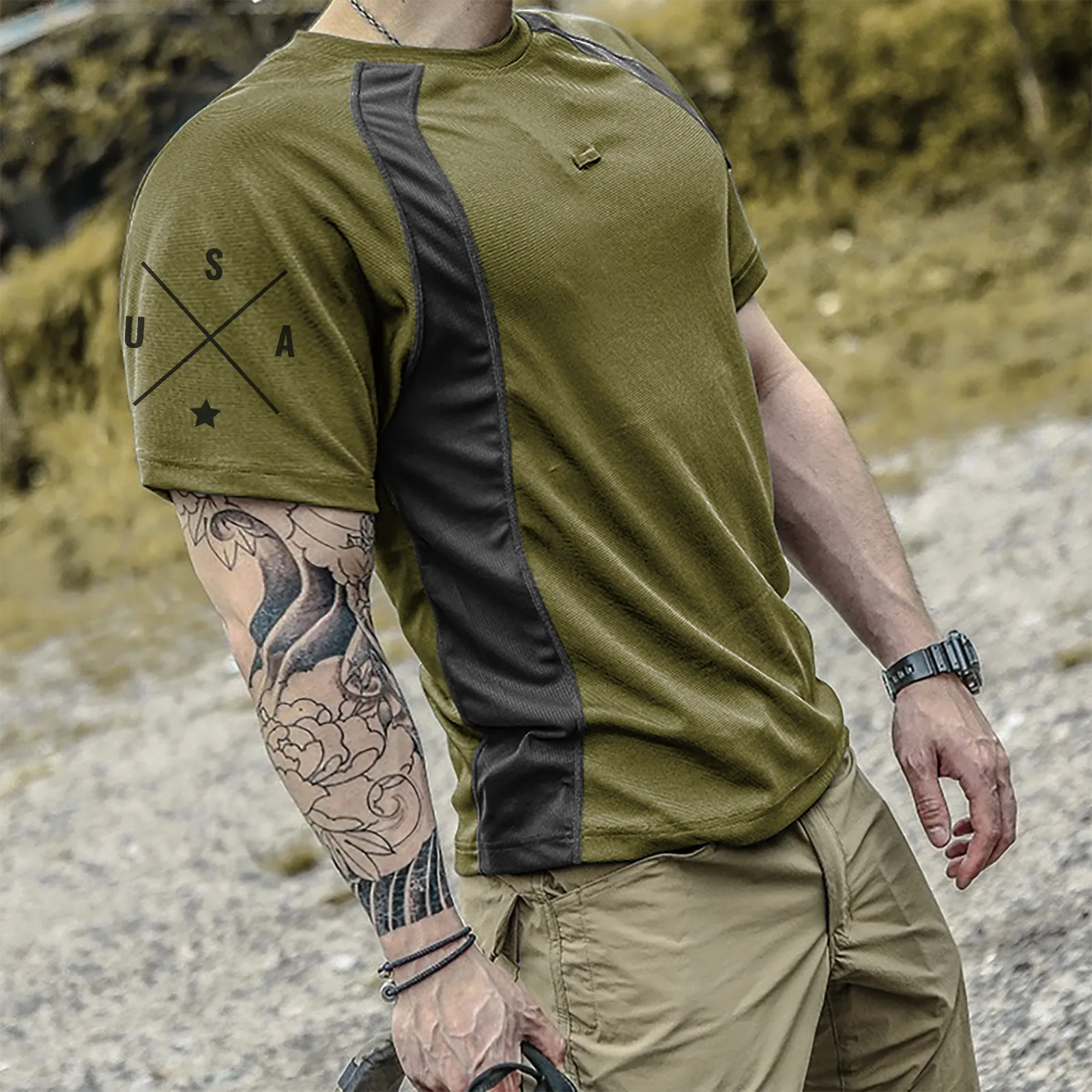 USA TACTICAL COLOR BLOCK RAGLAN GRAPHI TEE