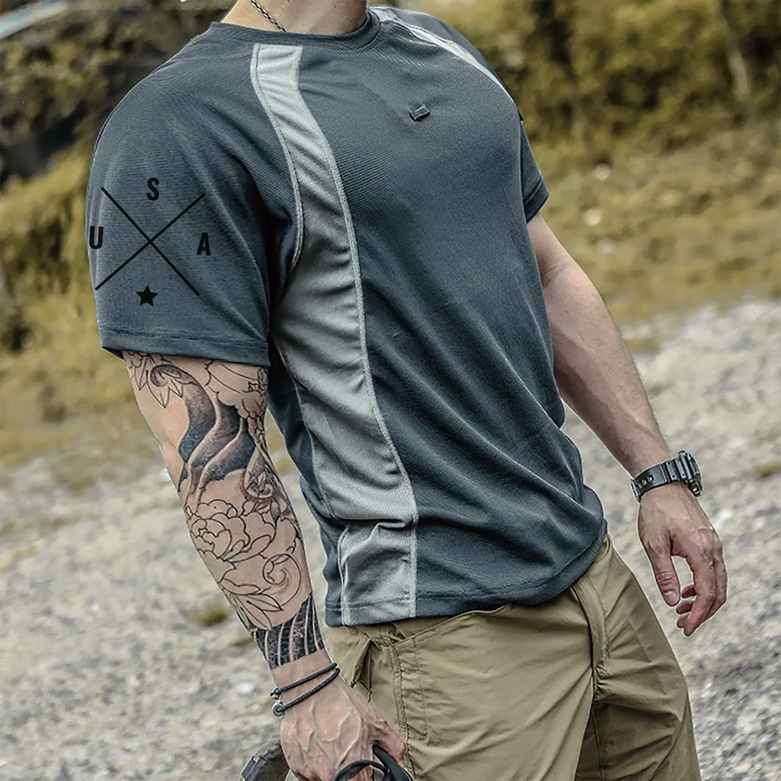 USA TACTICAL COLOR BLOCK RAGLAN GRAPHI TEE