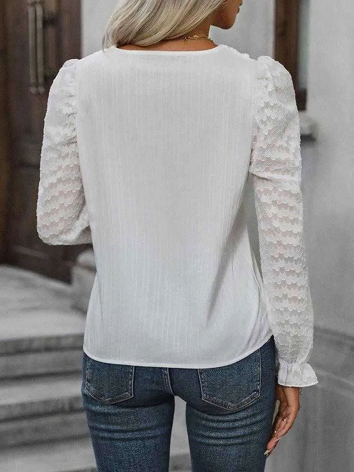 V-Neck Flounce Sleeve Blouse - Fashion & Elegance