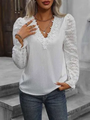 V-Neck Flounce Sleeve Blouse - Fashion & Elegance
