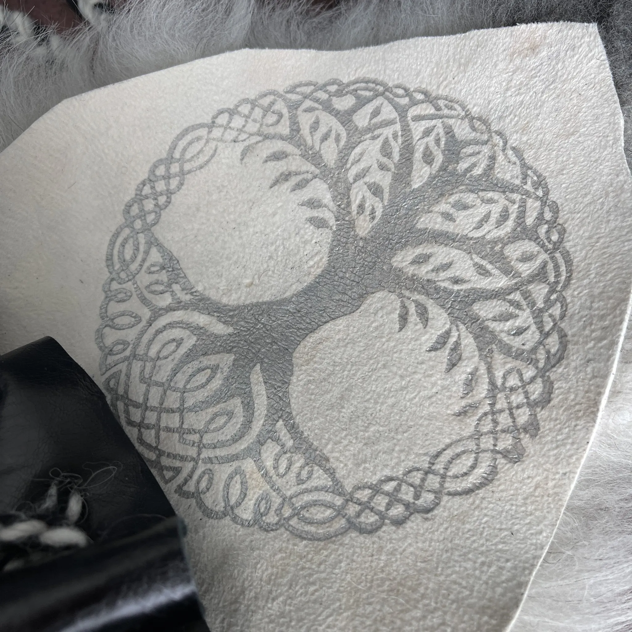Viking Belt Pouch Skinnfell - Black and White with Yggdrasill Tree of Life - Cross Body Bag or Purse