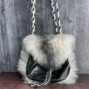 Viking Belt Pouch Skinnfell - Black and White with Yggdrasill Tree of Life - Cross Body Bag or Purse
