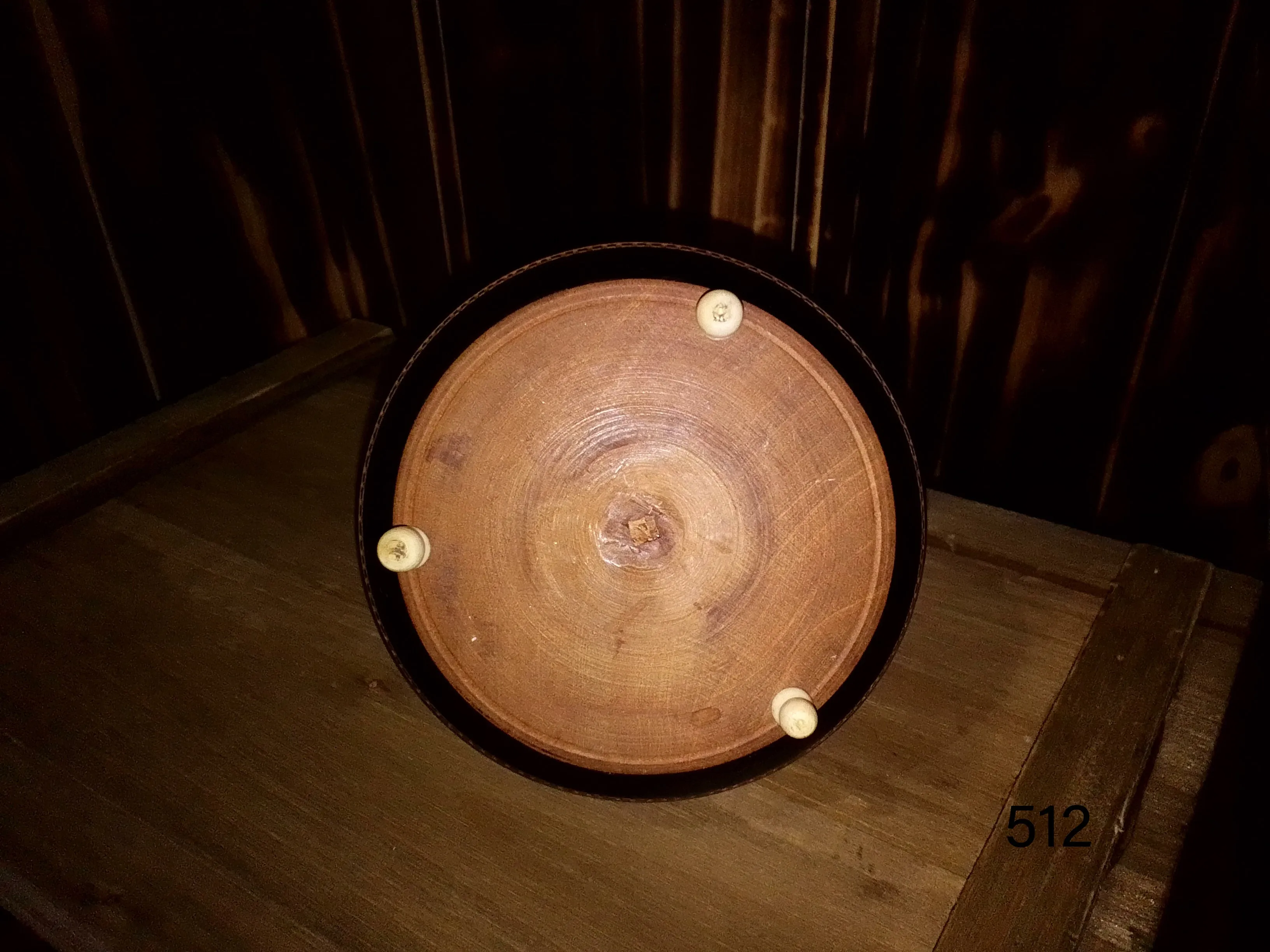Vintage Polish Folk Art Trinket Box Round Hand Carved Inlayed Wood.