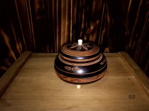 Vintage Polish Folk Art Trinket Box Round Hand Carved Inlayed Wood.