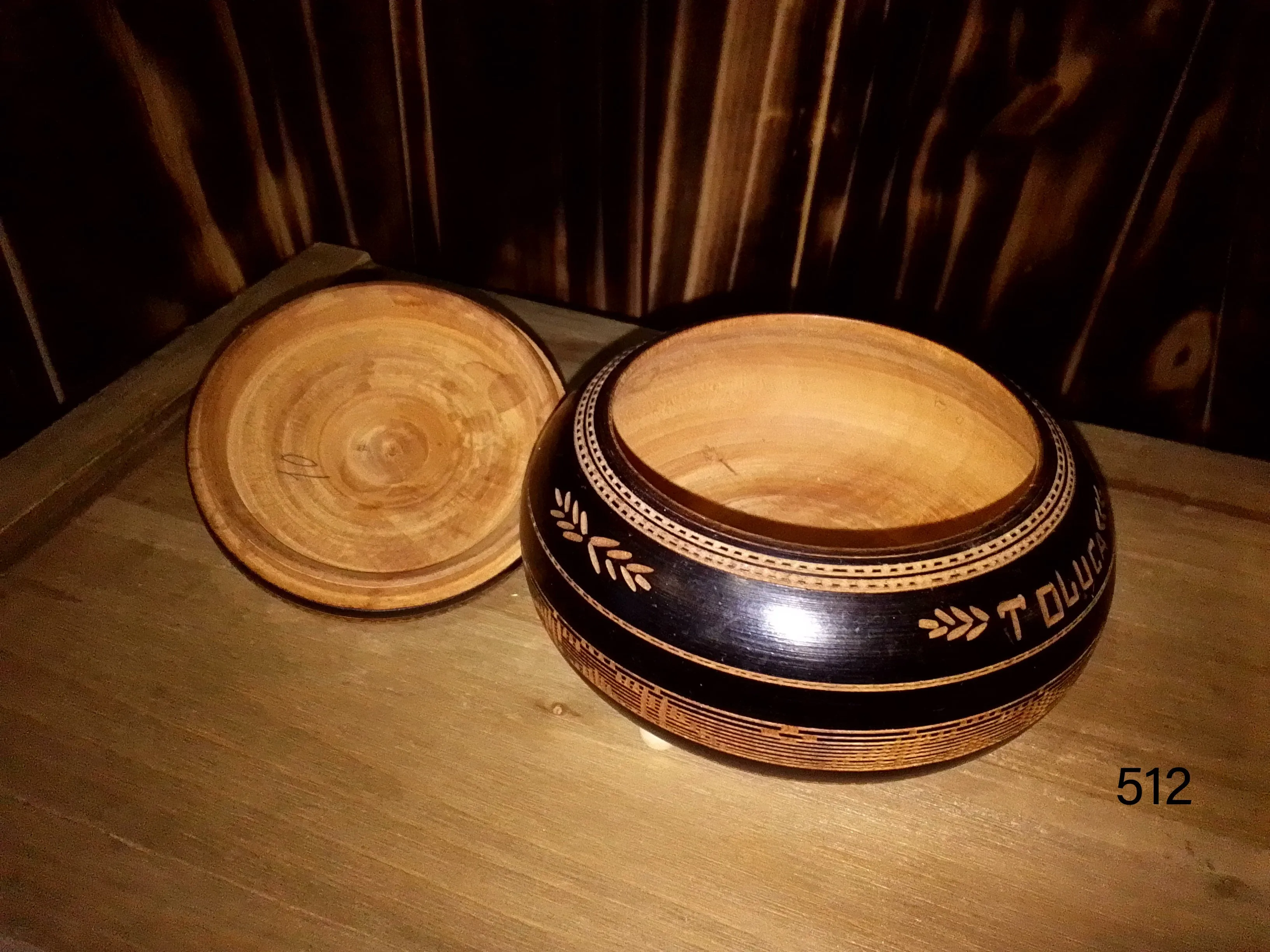 Vintage Polish Folk Art Trinket Box Round Hand Carved Inlayed Wood.