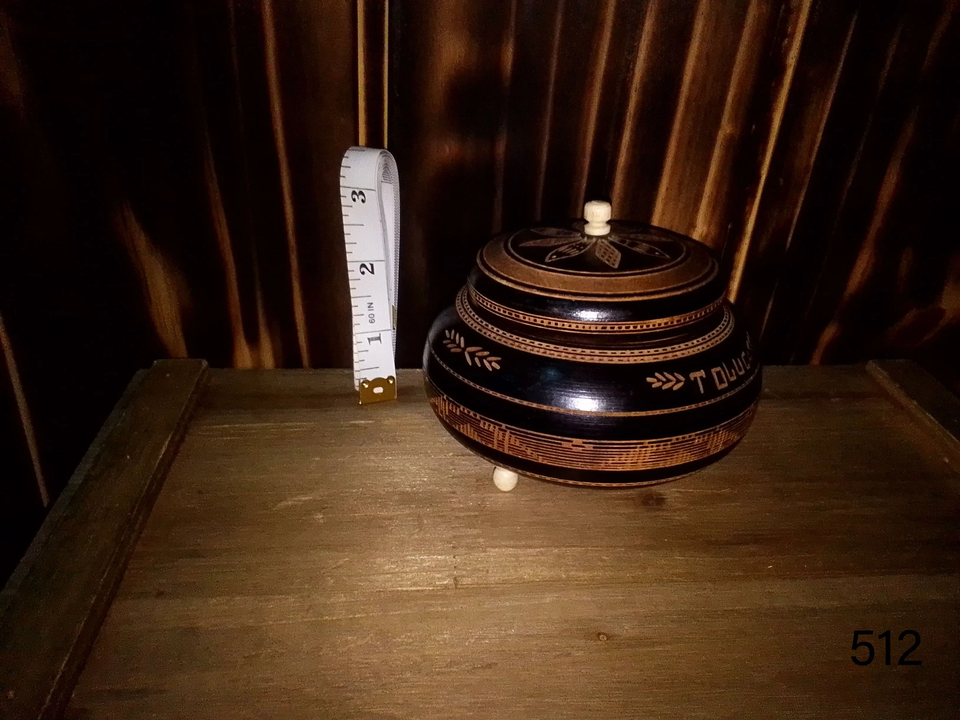 Vintage Polish Folk Art Trinket Box Round Hand Carved Inlayed Wood.