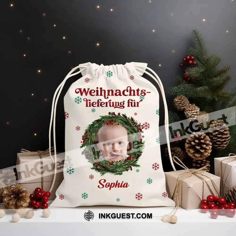 Weihnachts Lieferung Fur Custom Photo And Text, Personalized String Bag, Christmas Gift