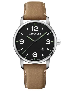 Wenger Mens Urban Metropolitan Vintage Watch - Stainless Steel- Brown Leather
