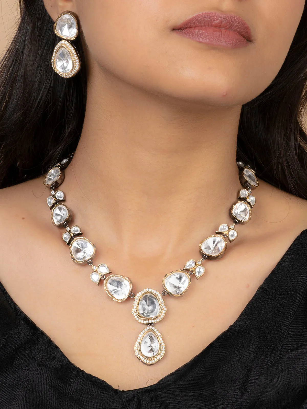 White Color Faux Polki Necklace Set - PK-S96SL