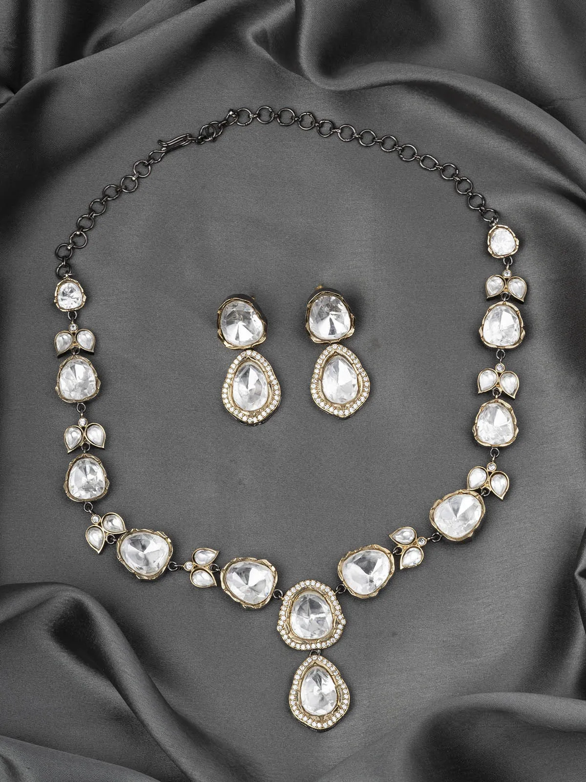 White Color Faux Polki Necklace Set - PK-S96SL