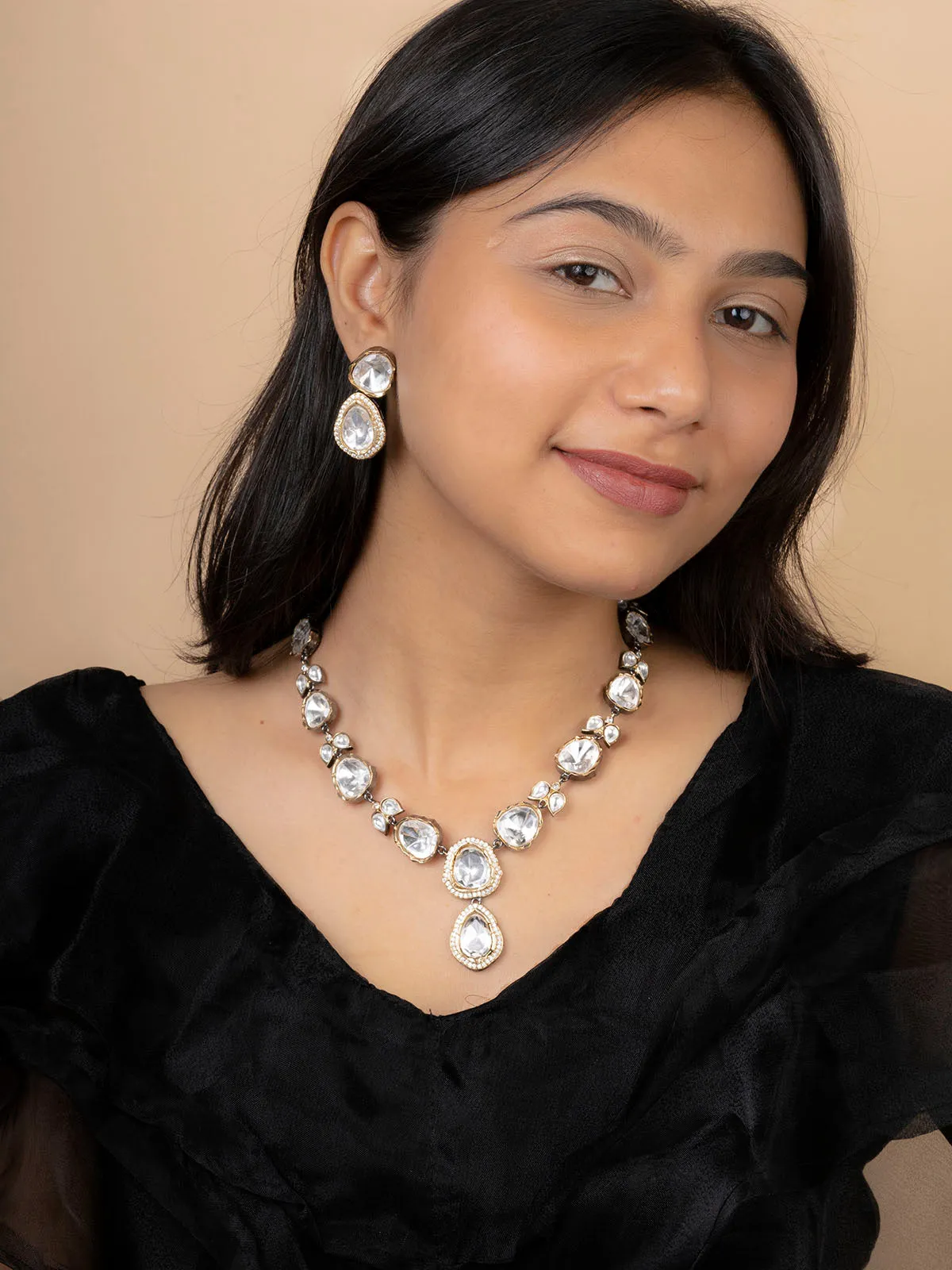 White Color Faux Polki Necklace Set - PK-S96SL